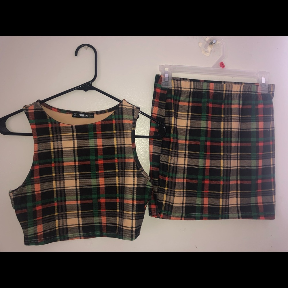 Plaid Sleeveless  Crop Top and Skirt Set